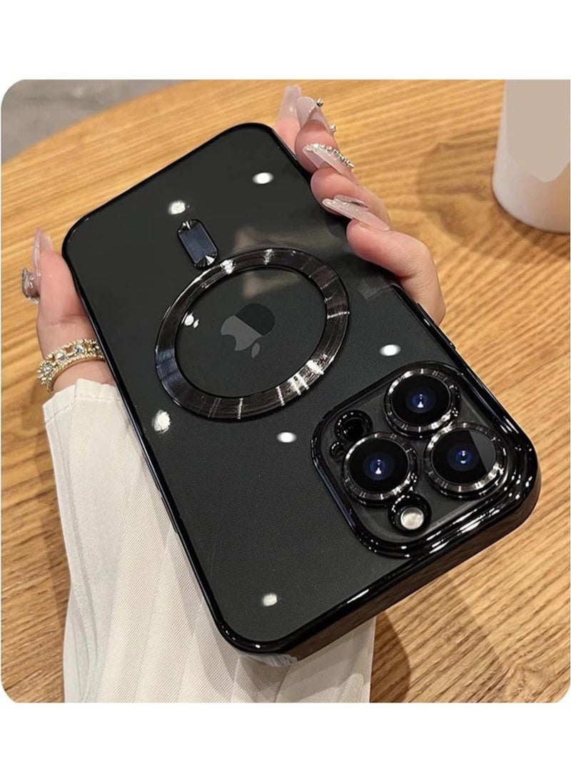 Raxoom Magnetic Case for iPhone 15 Pro Max Case [Compatible with MagSafe] Full Camera Protection Clear Plating Luxury Cover for Women Men Soft TPU Bumper Drop Protective Phone Case (6.7"),Black - Image 3