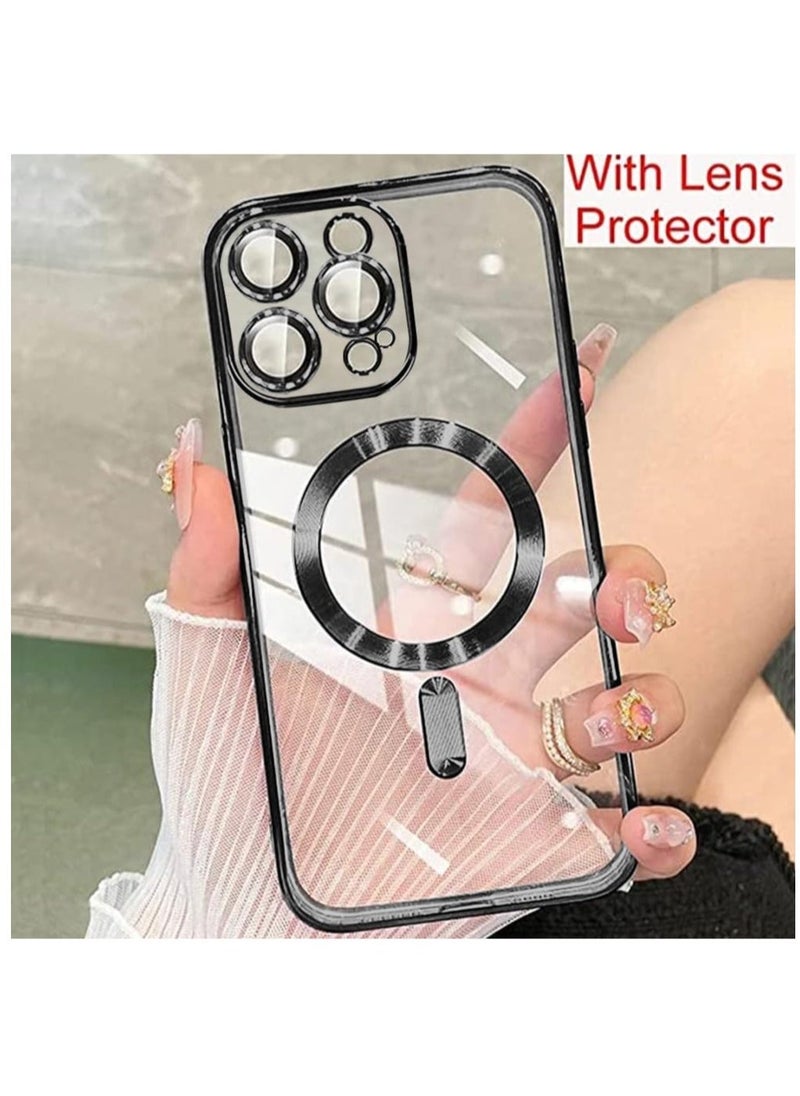 Raxoom Magnetic Case for iPhone 15 Pro Max Case [Compatible with MagSafe] Full Camera Protection Clear Plating Luxury Cover for Women Men Soft TPU Bumper Drop Protective Phone Case (6.7"),Black - Image 2