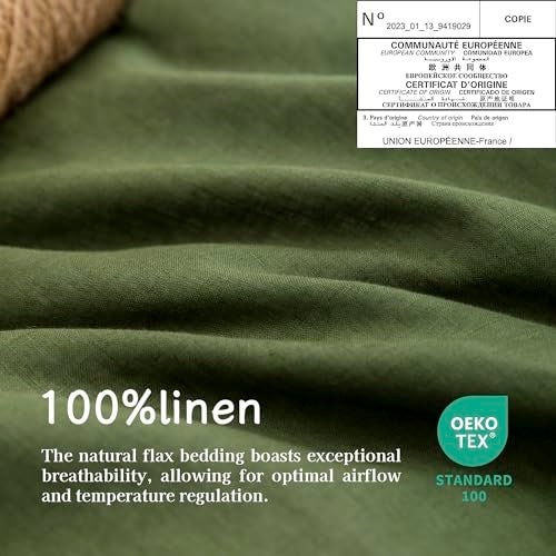 EVERLY Linen Queen Sheets Set, 100% Stonewashed French Linen Bed Sheets Deep Pocket Sheets, 4 Pieces (1 Flat Sheet, 1 Fitted Sheet, 2 Pillowcases) Natural Flax Bedding Set-Mossy Green - Image 4