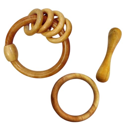 Litilish Organic Neem Wood Teether Combo for Babies – 1 Ring Rattler, 1 Dumbbell & 1 Teething Ring_ Pack of 3 Safe Natural Wooden Toys for 3–12 Months | Handcrafted & Eco-Friendly | wooden teethers for 6 to 12 months - Image 1