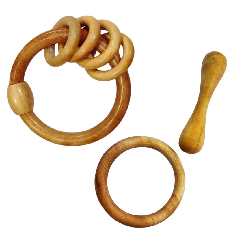 Litilish Organic Neem Wood Teether Combo for Babies – 1 Ring Rattler, 1 Dumbbell & 1 Teething Ring_ Pack of 3 Safe Natural Wooden Toys for 3–12 Months | Handcrafted & Eco-Friendly | wooden teethers for 6 to 12 months - Image 5