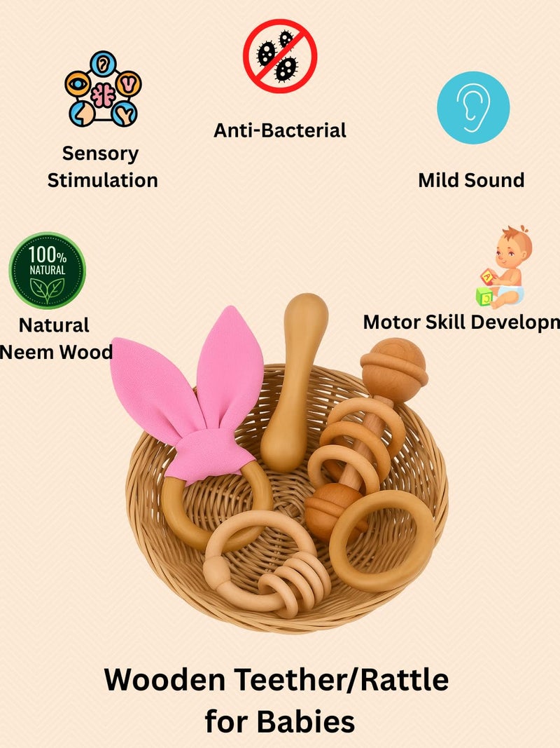 Litilish Organic Neem Wood Teether Combo for Babies – 1 Ring Rattler, 1 Dumbbell & 1 Teething Ring_ Pack of 3 Safe Natural Wooden Toys for 3–12 Months | Handcrafted & Eco-Friendly | wooden teethers for 6 to 12 months - Image 4