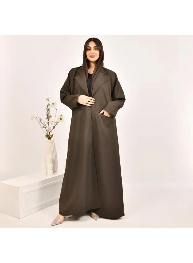 lamha abaya Brown wrap style blazer abaya with front pockets