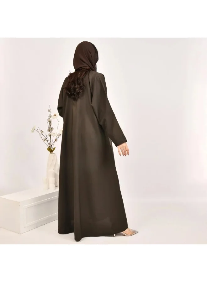 lamha abaya Brown wrap style blazer abaya with front pockets