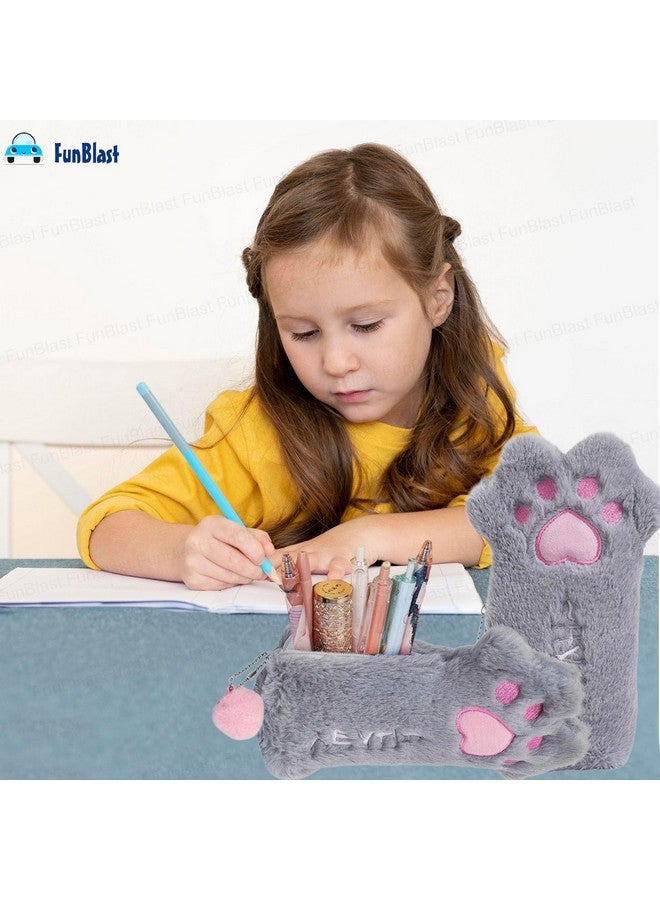 FunBlast Fur Pencil Pouch for Girls - Multi-Purpose Zipper Pouch Case for School Kids, Cute Cosmetic Pouch for Girls, Coin Pouch, Travel Pouch, Fur Pouches for School/Office (Grey) - Image 2