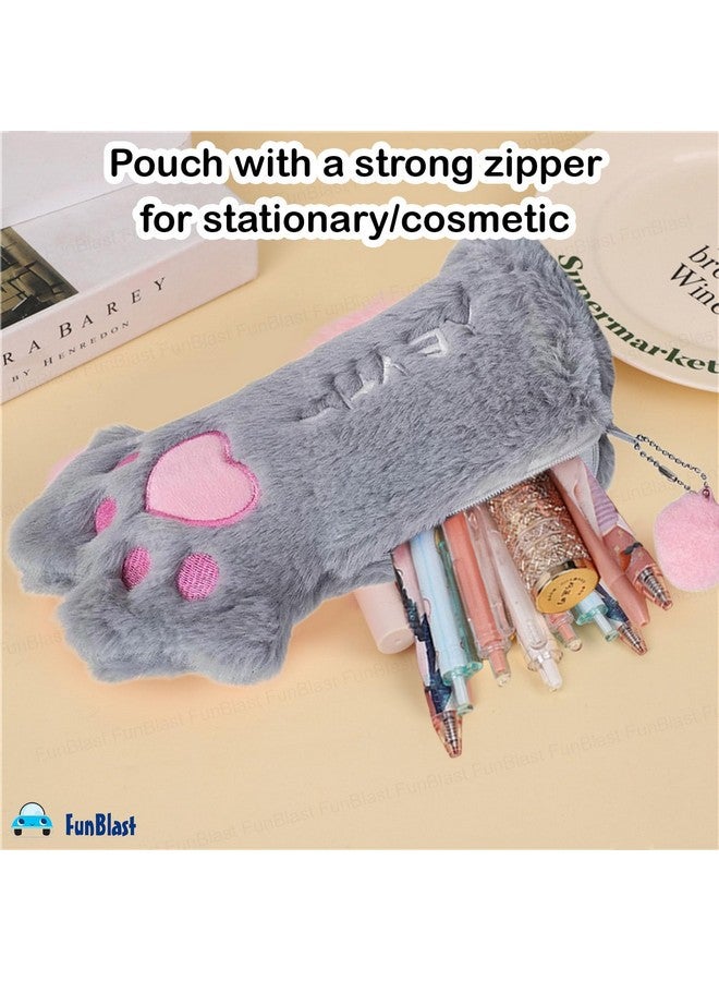 FunBlast Fur Pencil Pouch for Girls - Multi-Purpose Zipper Pouch Case for School Kids, Cute Cosmetic Pouch for Girls, Coin Pouch, Travel Pouch, Fur Pouches for School/Office (Grey) - Image 4