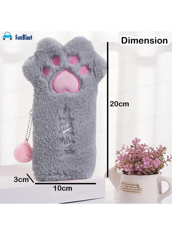 FunBlast Fur Pencil Pouch for Girls - Multi-Purpose Zipper Pouch Case for School Kids, Cute Cosmetic Pouch for Girls, Coin Pouch, Travel Pouch, Fur Pouches for School/Office (Grey) - Image 3