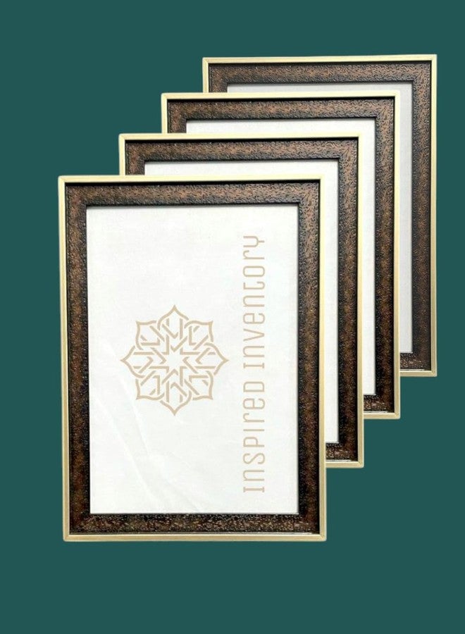 مجموعة إطارات صور، مقاس 14×10 بوصة، حواف ثنائية اللون، عبوة من 4 قطع، لوح مقاوم للكسر، عرض جداري عصري | ديكور للمنزل والمكتب والمعارض (بني وذهبي) - Image 1