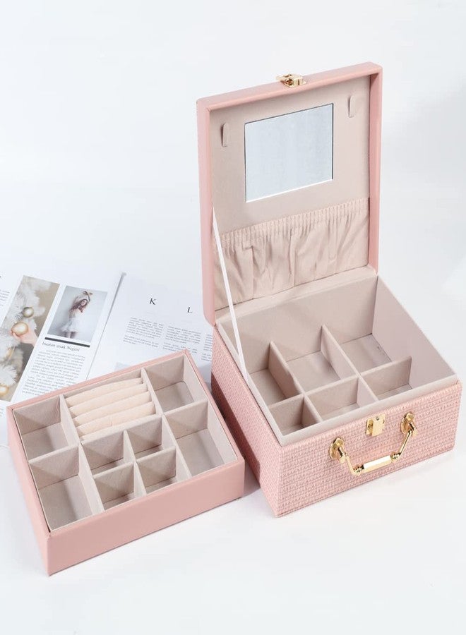 RONTENO PU Leather Jewelry Box Organizer for Women Girls 2 Layers Display Storage case Jewelry Holder for Earring Ring Necklace Storage Case(1Pc, Baby Pink, 24cm x 17cm x 9cm) - Image 2