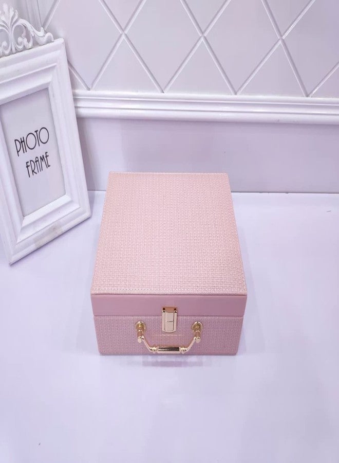 RONTENO PU Leather Jewelry Box Organizer for Women Girls 2 Layers Display Storage case Jewelry Holder for Earring Ring Necklace Storage Case(1Pc, Baby Pink, 24cm x 17cm x 9cm) - Image 5