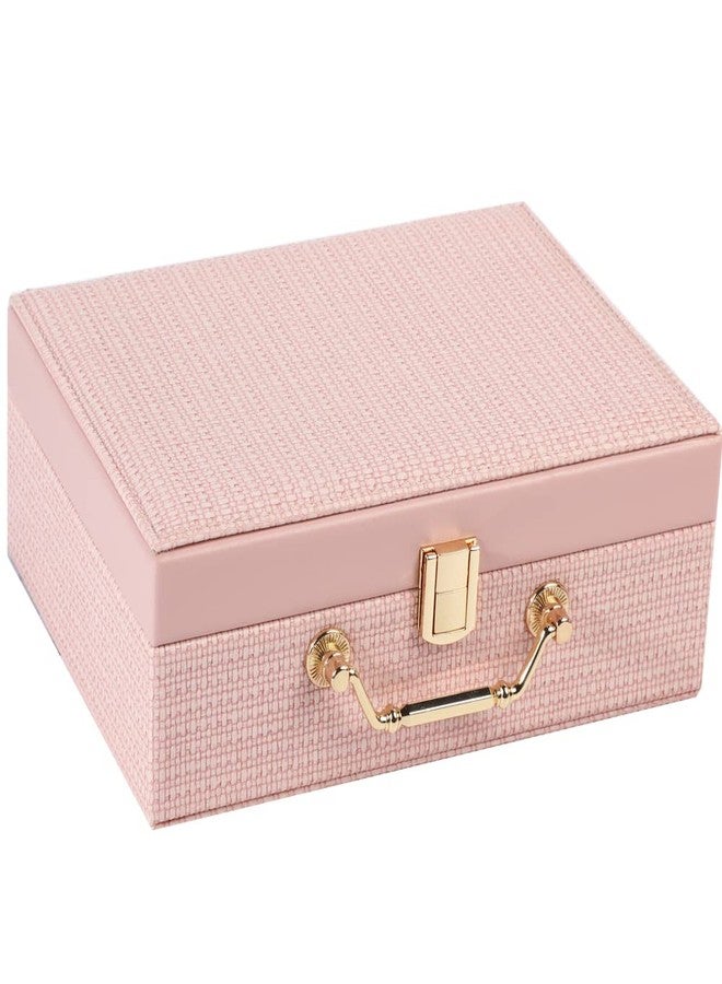 RONTENO PU Leather Jewelry Box Organizer for Women Girls 2 Layers Display Storage case Jewelry Holder for Earring Ring Necklace Storage Case(1Pc, Baby Pink, 24cm x 17cm x 9cm) - Image 1