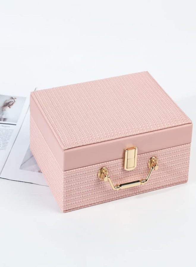 RONTENO PU Leather Jewelry Box Organizer for Women Girls 2 Layers Display Storage case Jewelry Holder for Earring Ring Necklace Storage Case(1Pc, Baby Pink, 24cm x 17cm x 9cm) - Image 3