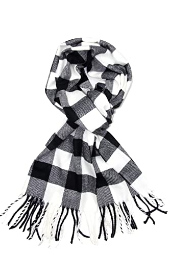 Achillea Classic Plaid Check Cashmere Feel Winter Scarf (Black White Buffalo) - Image 1
