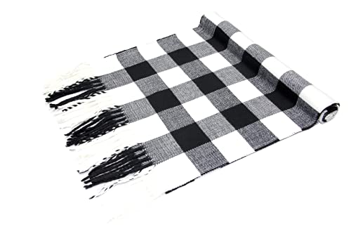 Achillea Classic Plaid Check Cashmere Feel Winter Scarf (Black White Buffalo) - Image 5