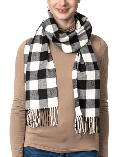 Achillea Classic Plaid Check Cashmere Feel Winter Scarf (Black White Buffalo) - Image 3