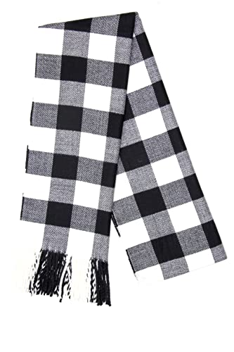 Achillea Classic Plaid Check Cashmere Feel Winter Scarf (Black White Buffalo) - Image 4