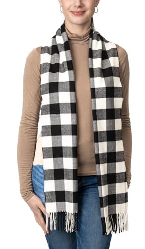 Achillea Classic Plaid Check Cashmere Feel Winter Scarf (Black White Buffalo) - Image 2