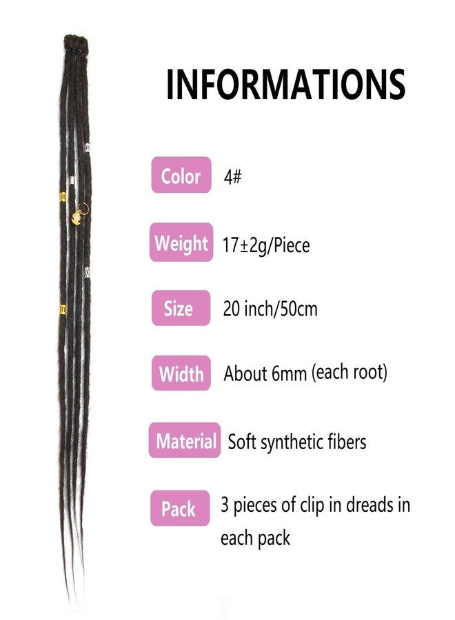 Dsoar Clip In Dreadlock Extensions 20 Inch 3PCS Handmade 0.6cm Synthetic Dreads with Clips Soft Crochet Loc Extensions(4#) - Image 2