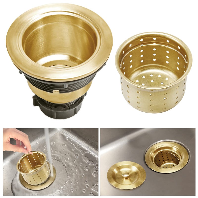 KONE 3-1/2 Inch Brass Sink Drain, Durable Stainless Steel Brass Kitchen Sink Drain Assembly Kit with Sink Strainer Waste Basket/Strainer Assembly/Sealing Lid for Standard Kitchen Sink - Image 3