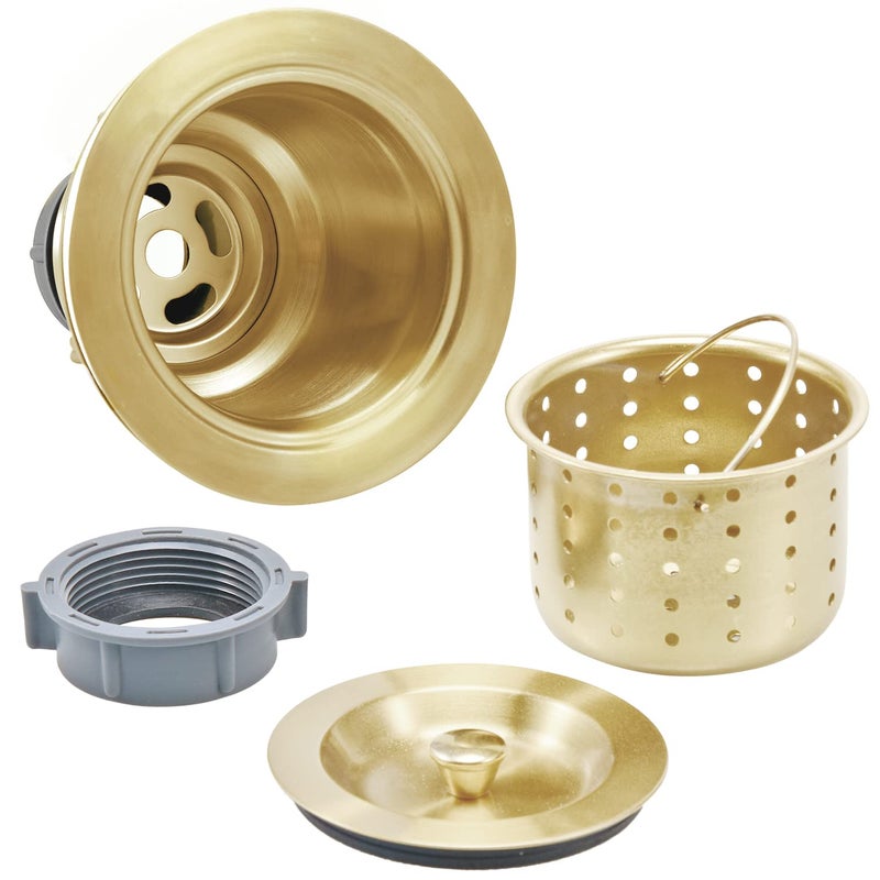 KONE 3-1/2 Inch Brass Sink Drain, Durable Stainless Steel Brass Kitchen Sink Drain Assembly Kit with Sink Strainer Waste Basket/Strainer Assembly/Sealing Lid for Standard Kitchen Sink - Image 2