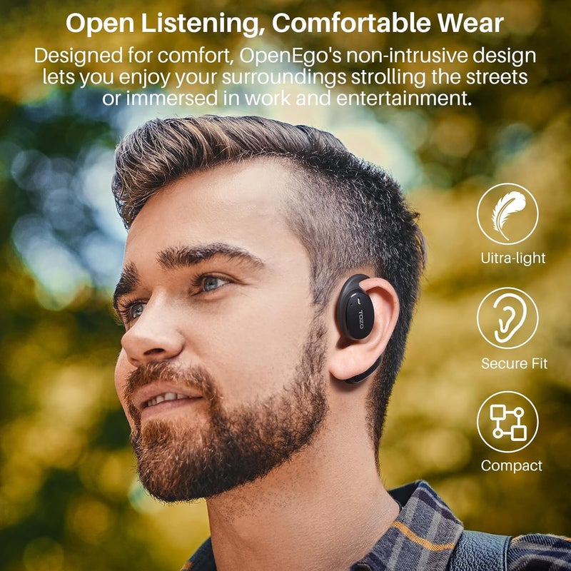 TOZO OpenEgo True Wireless Open Ear Headphone - Bluetooth 5.3 Sport Earbuds with Earhooks, Digital Display, Dual Mic, Sweat-Proof for Running, Black - Image 5