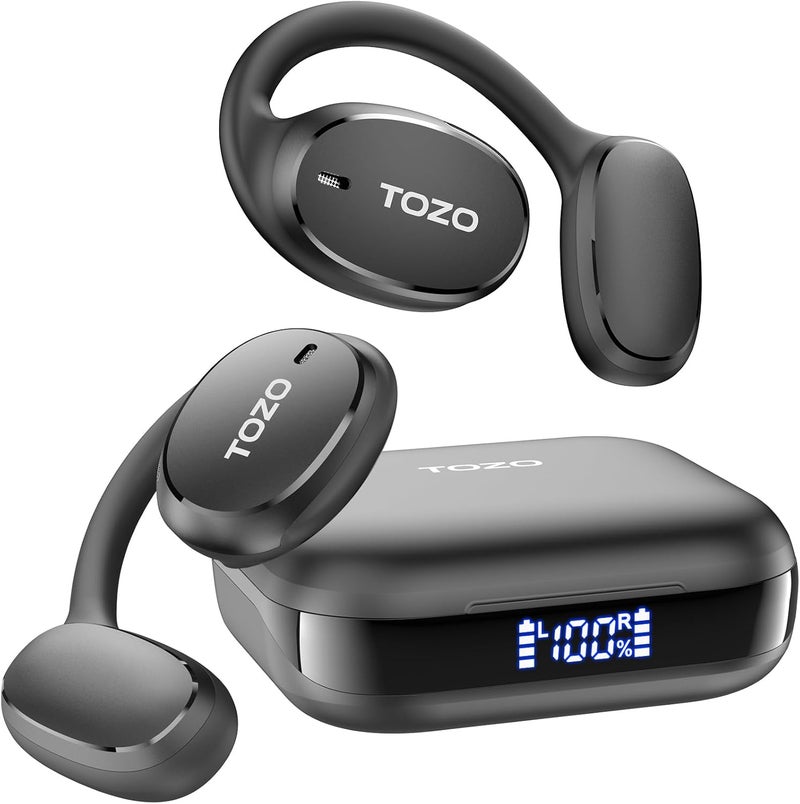 TOZO OpenEgo True Wireless Open Ear Headphone - Bluetooth 5.3 Sport Earbuds with Earhooks, Digital Display, Dual Mic, Sweat-Proof for Running, Black - Image 1