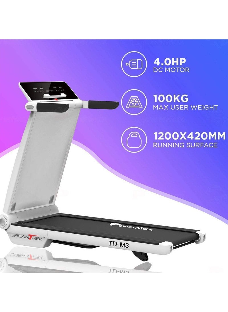 PowerMax Fitness PowerMax Fitness TD-M3 (4HP Peak) Pre-Installed Motorised Foldable Treadmill for Home Use | Max User Upto 100Kg, 3 Lvl Manual Incline Treadmill, Top speed 16 km/hr, Pre-Set Programs, LED Display, USB  - Image 3