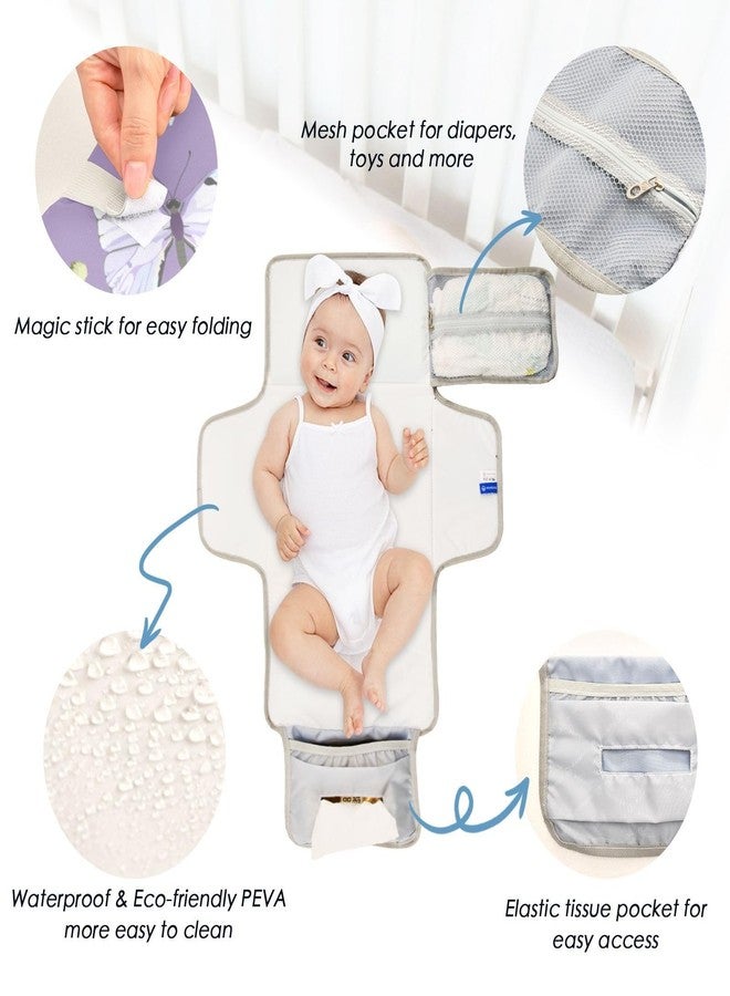 XIGUA Portable Changing Pad for Baby - Butterfly Purple Waterproof Diaper Changing Mat Travel Changing Pad with Built-in Pillow - Shower Gift for Baby - Image 3