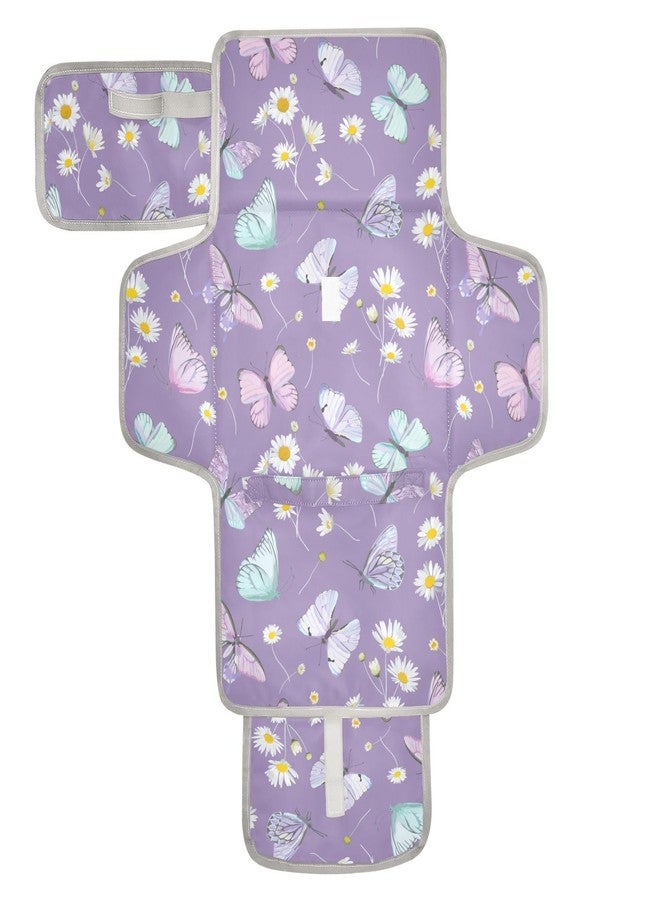 XIGUA Portable Changing Pad for Baby - Butterfly Purple Waterproof Diaper Changing Mat Travel Changing Pad with Built-in Pillow - Shower Gift for Baby - Image 1