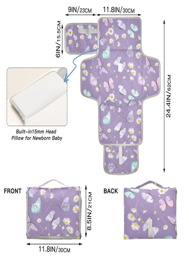 XIGUA Portable Changing Pad for Baby - Butterfly Purple Waterproof Diaper Changing Mat Travel Changing Pad with Built-in Pillow - Shower Gift for Baby - Image 4