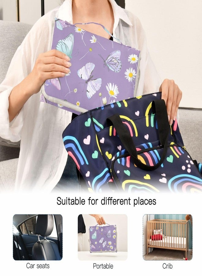 XIGUA Portable Changing Pad for Baby - Butterfly Purple Waterproof Diaper Changing Mat Travel Changing Pad with Built-in Pillow - Shower Gift for Baby - Image 5