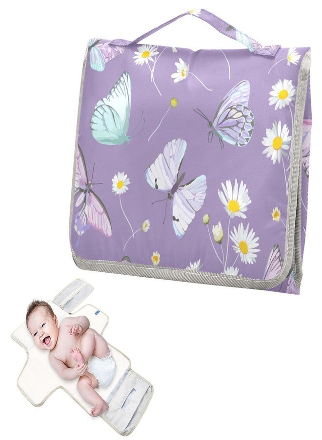 XIGUA Portable Changing Pad for Baby - Butterfly Purple Waterproof Diaper Changing Mat Travel Changing Pad with Built-in Pillow - Shower Gift for Baby - Image 2