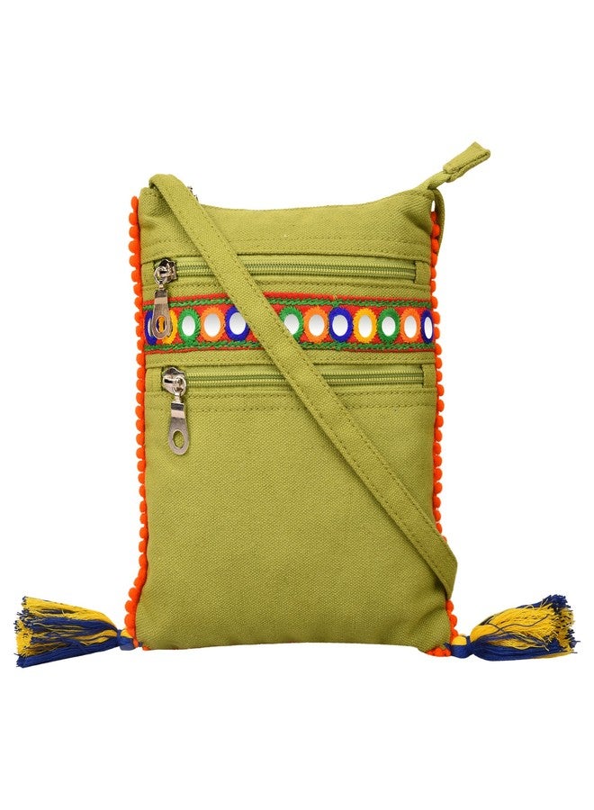 Anekaant Unisex Frill Green Canvas Tassel Sling Bag - Image 1