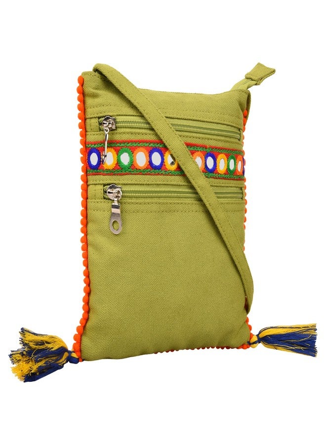 Anekaant Unisex Frill Green Canvas Tassel Sling Bag - Image 2