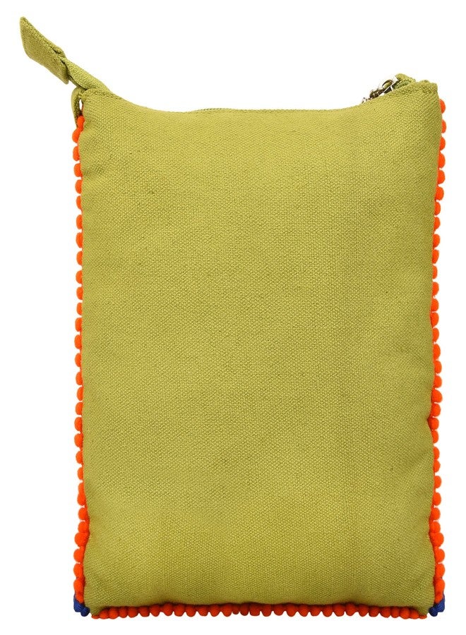 Anekaant Unisex Frill Green Canvas Tassel Sling Bag - Image 3