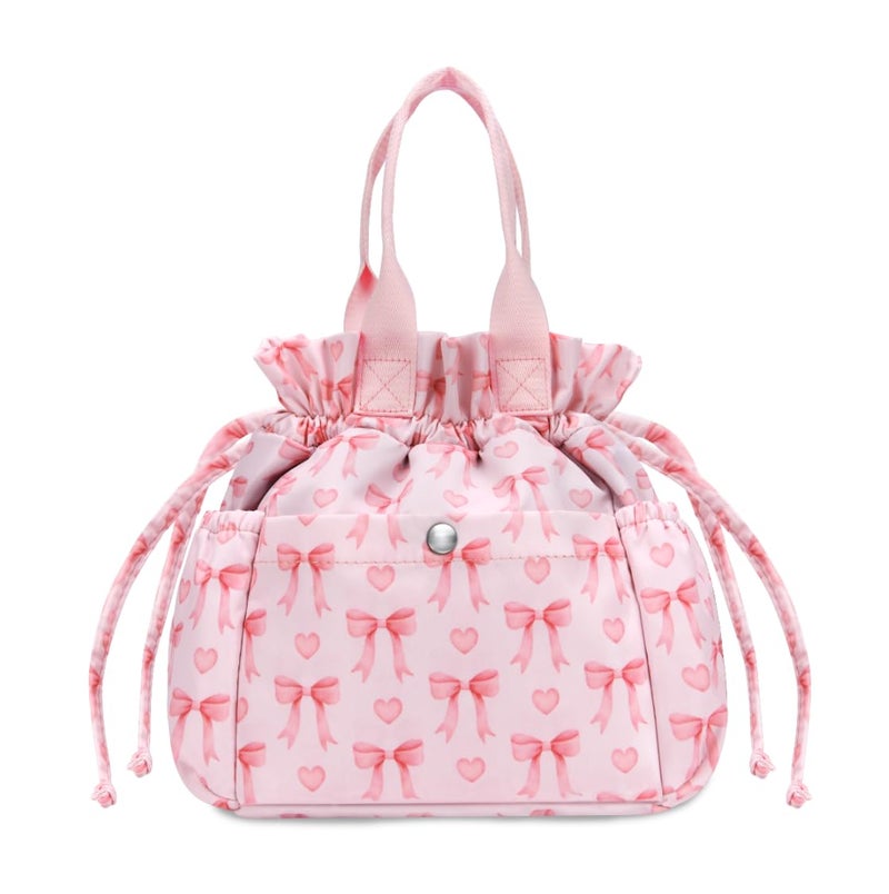 Yarnic Bow Lunch Bag Women Insulated Lunch Bags,Cute Reusable Lunch Box Stain-Resistant Lunchbox with Water Bottle Holder for Adult (Pink Bow) - Image 1