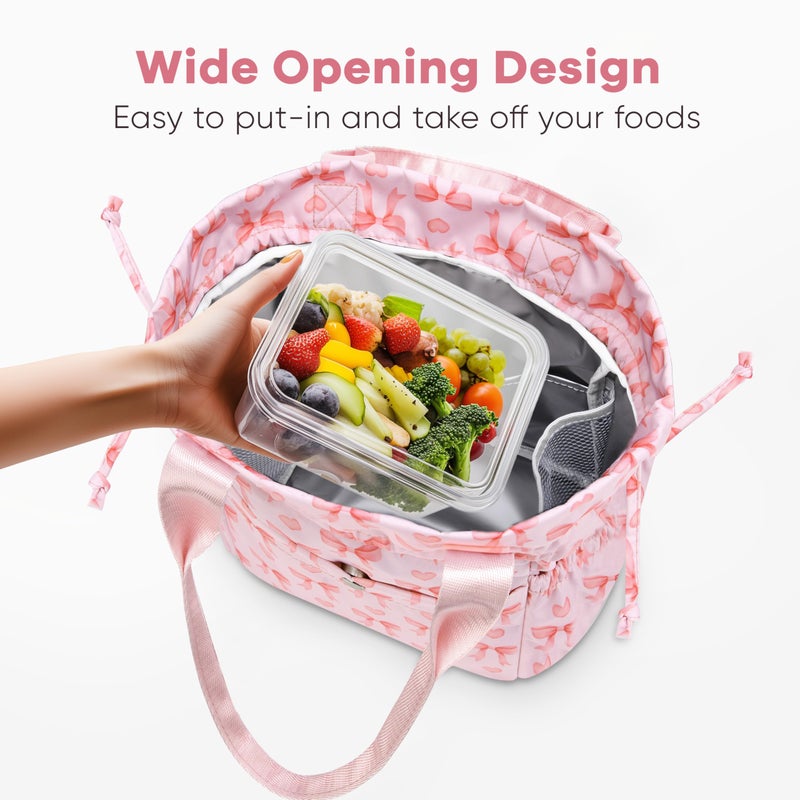 Yarnic Bow Lunch Bag Women Insulated Lunch Bags,Cute Reusable Lunch Box Stain-Resistant Lunchbox with Water Bottle Holder for Adult (Pink Bow) - Image 4