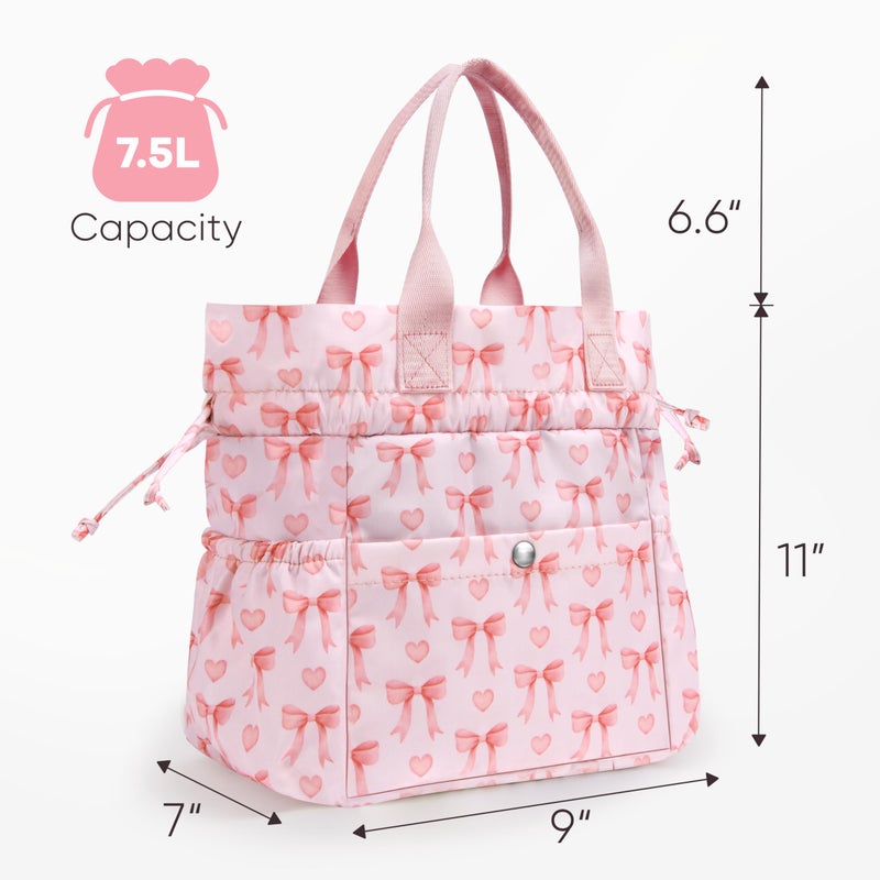 Yarnic Bow Lunch Bag Women Insulated Lunch Bags,Cute Reusable Lunch Box Stain-Resistant Lunchbox with Water Bottle Holder for Adult (Pink Bow) - Image 3