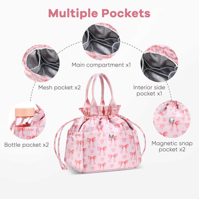 Yarnic Bow Lunch Bag Women Insulated Lunch Bags,Cute Reusable Lunch Box Stain-Resistant Lunchbox with Water Bottle Holder for Adult (Pink Bow) - Image 5