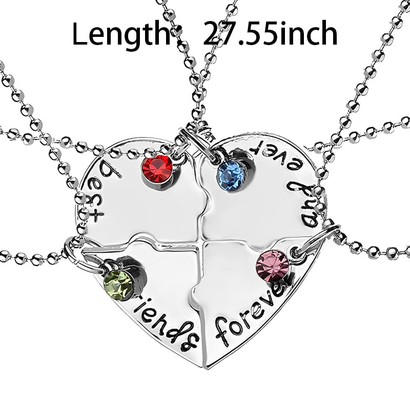 Sisadodo Best Friends Forever and Ever Necklaces for 4 Girls Heart Matching Bff Necklaces for Sister Friend Christmas Birthday Gifts for Women Teen Girl Friendship Necklace 4 Pcs - Image 2