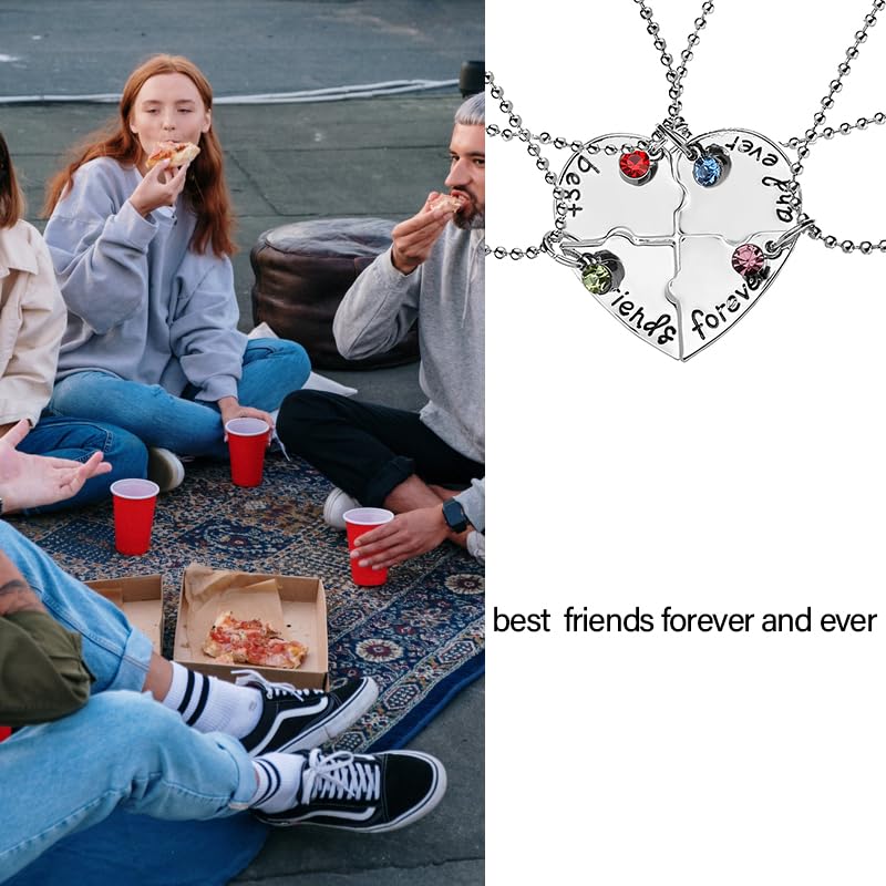 Sisadodo Best Friends Forever and Ever Necklaces for 4 Girls Heart Matching Bff Necklaces for Sister Friend Christmas Birthday Gifts for Women Teen Girl Friendship Necklace 4 Pcs - Image 3
