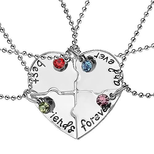 Sisadodo Best Friends Forever and Ever Necklaces for 4 Girls Heart Matching Bff Necklaces for Sister Friend Christmas Birthday Gifts for Women Teen Girl Friendship Necklace 4 Pcs - Image 1