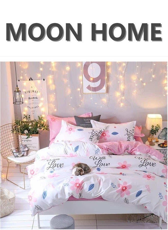 MOON HOME King/Queen/Single size Soft and Breathable Microfiber Hypoallergenic Beautiful Design Duvet Cover Set ,set includes 1 Comforter Cover, 1 Fitted Bedsheet, 4 Pillowcases  - Image 1