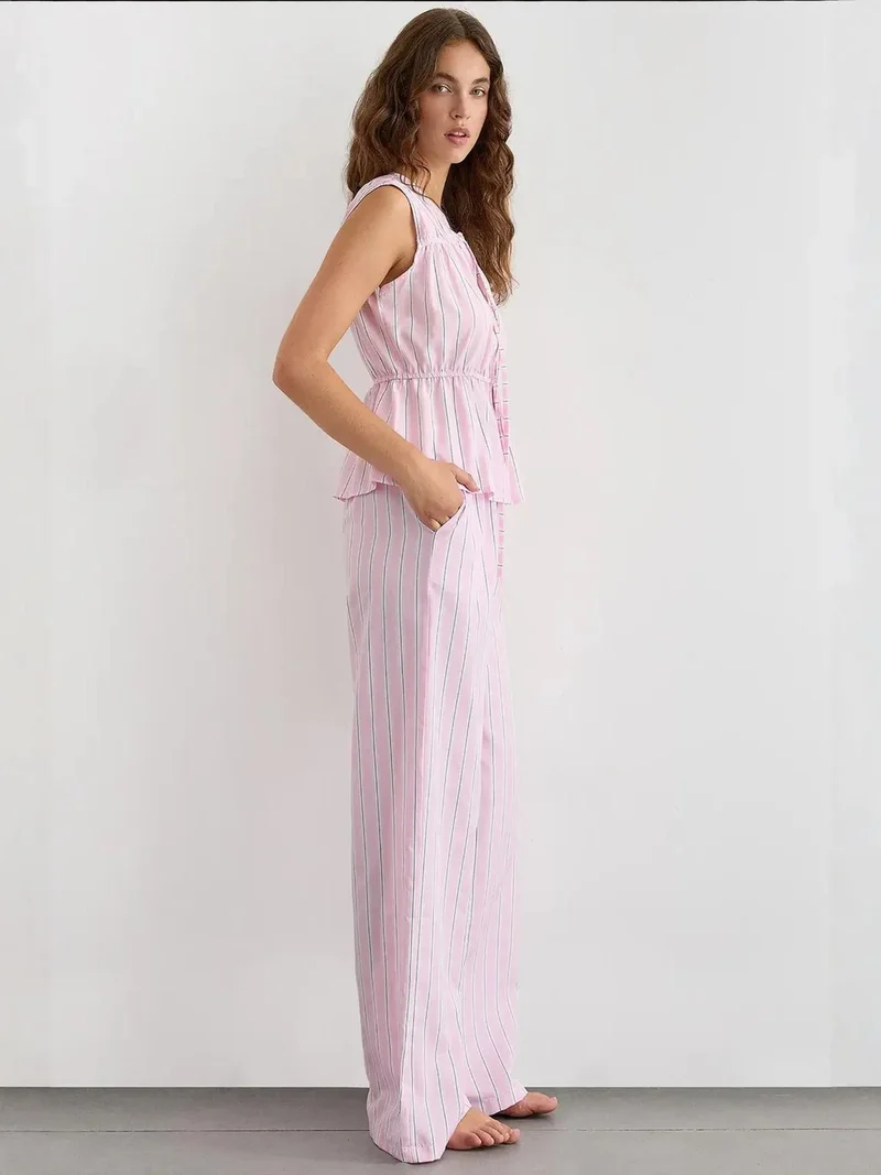 HICCUP Wide Leg Striped Pants with Elastic Waist