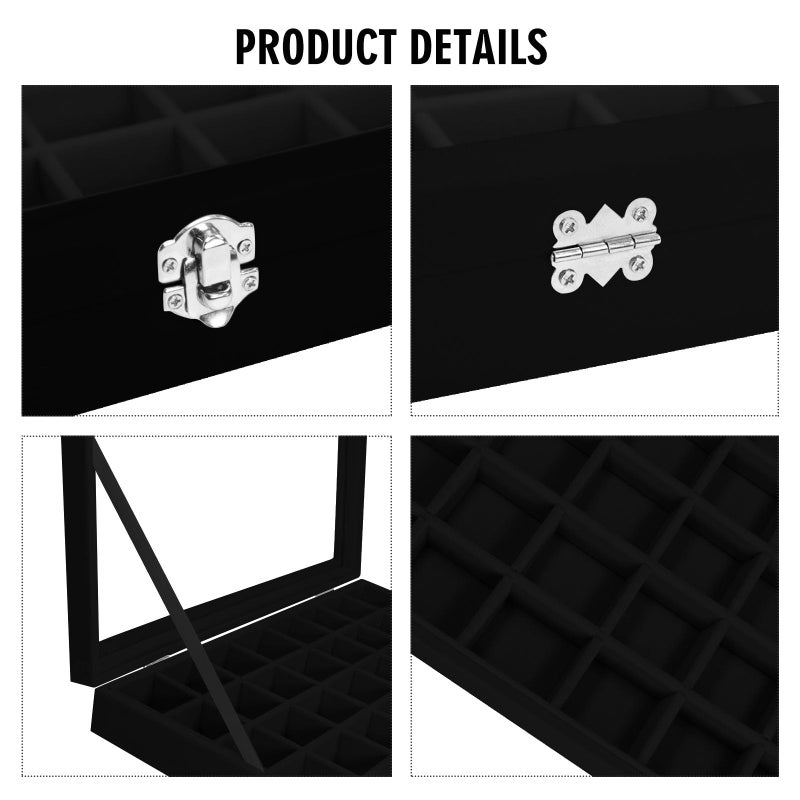 Vicoter Velvet Jewelry Tray 48 Compartments Jewelry Display Organizer with Transparent Cover Rings, Earrings, Necklaces, Pendants Storage Box for Girls, Wives, Mothers, Women - Image 4