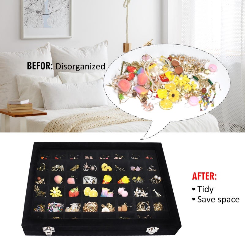 Vicoter Velvet Jewelry Tray 48 Compartments Jewelry Display Organizer with Transparent Cover Rings, Earrings, Necklaces, Pendants Storage Box for Girls, Wives, Mothers, Women - Image 5