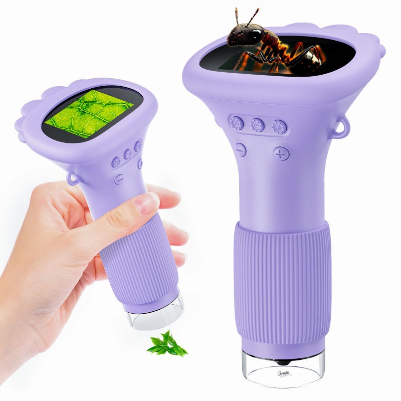 GinoCaco Kids Microscope Digital Camera 1000X Handheld Camera Microscope for Kids with 2 Screen Educational Magnifying Glass Toy Christmas Birthday Gifts for Age 3 4 5 6 7 8 9 10 11 12 Girls Boys Purple - Image 2