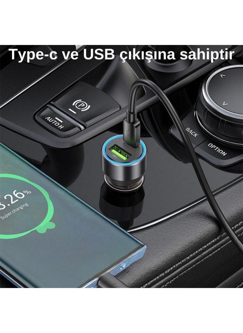 Polham - Hc 43W Car Charger with 1x Type-C 1x USB Port and 1m Type-C to iPhone Lightning Cable, current, voltage and heat protected - Image 1