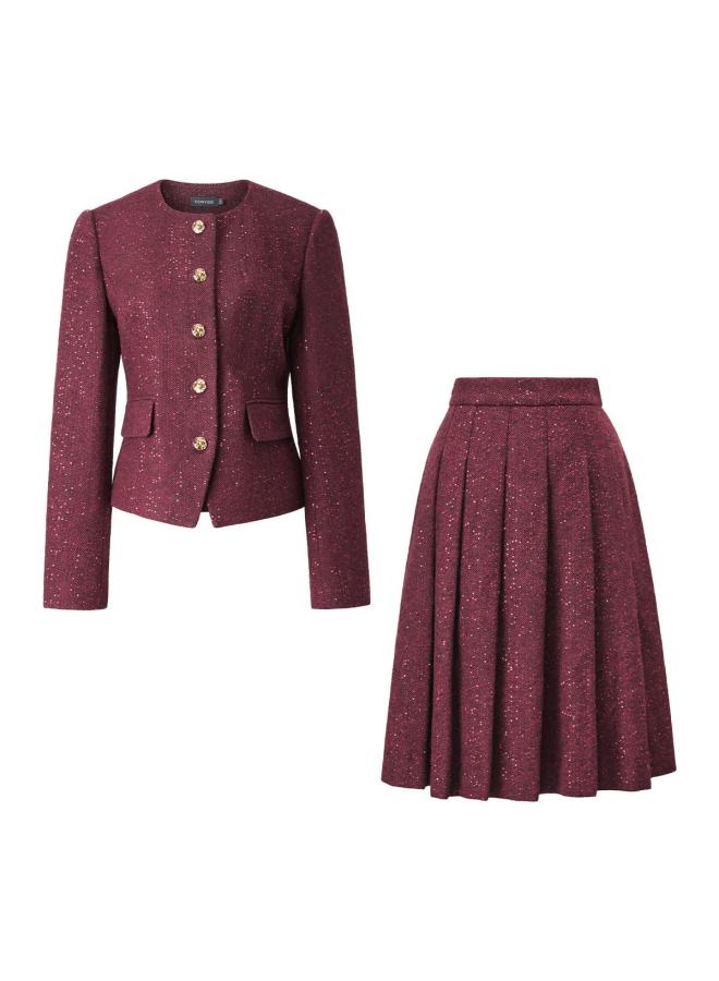 Yanyee Yanyu Red Suit Outfit Full Set For Women Winter Jacket And Skirt Two-piece Set Red S - Image 3