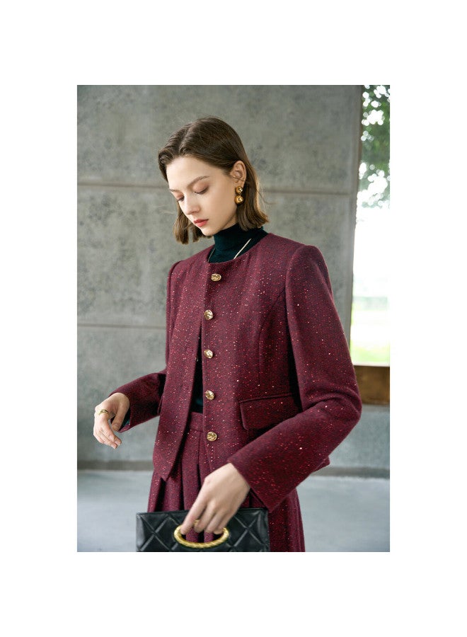 Yanyee Yanyu Red Suit Outfit Full Set For Women Winter Jacket And Skirt Two-piece Set Red S - Image 1